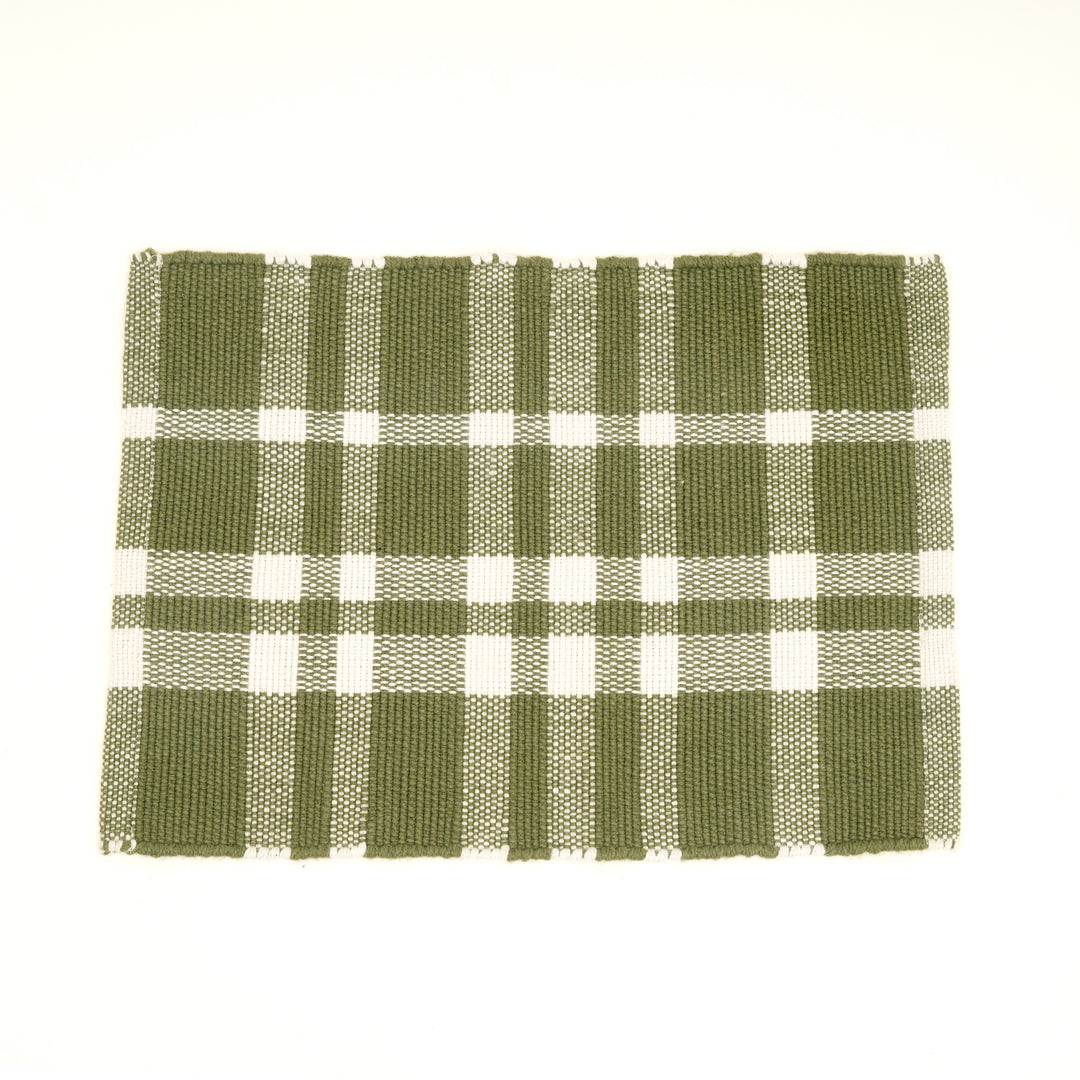 Green Checker Stripe Placemat – Durable Polyester Table Mat for Dining and Kitchen