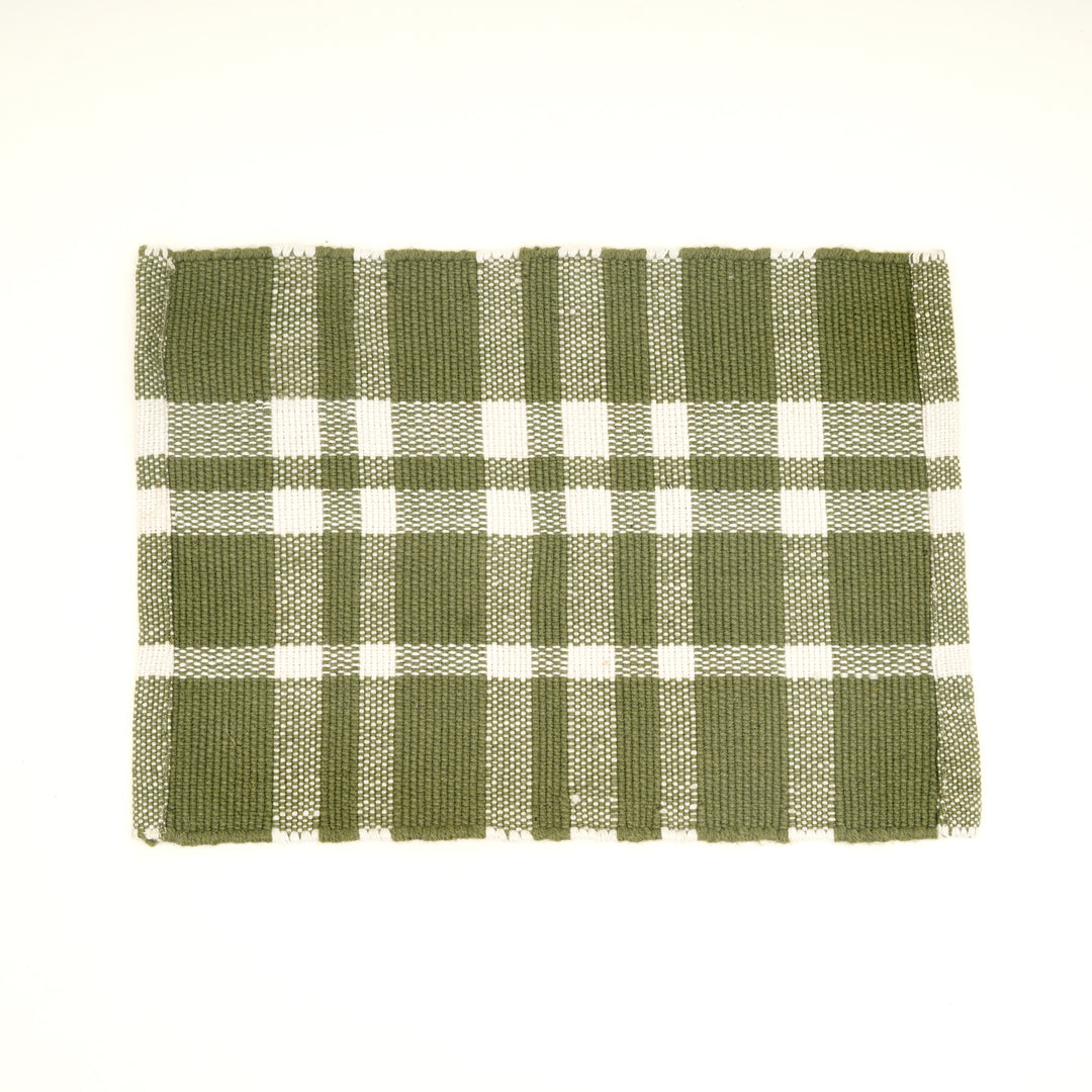 Green Checker Stripe Placemat – Durable Polyester Table Mat for Dining and Kitchen
