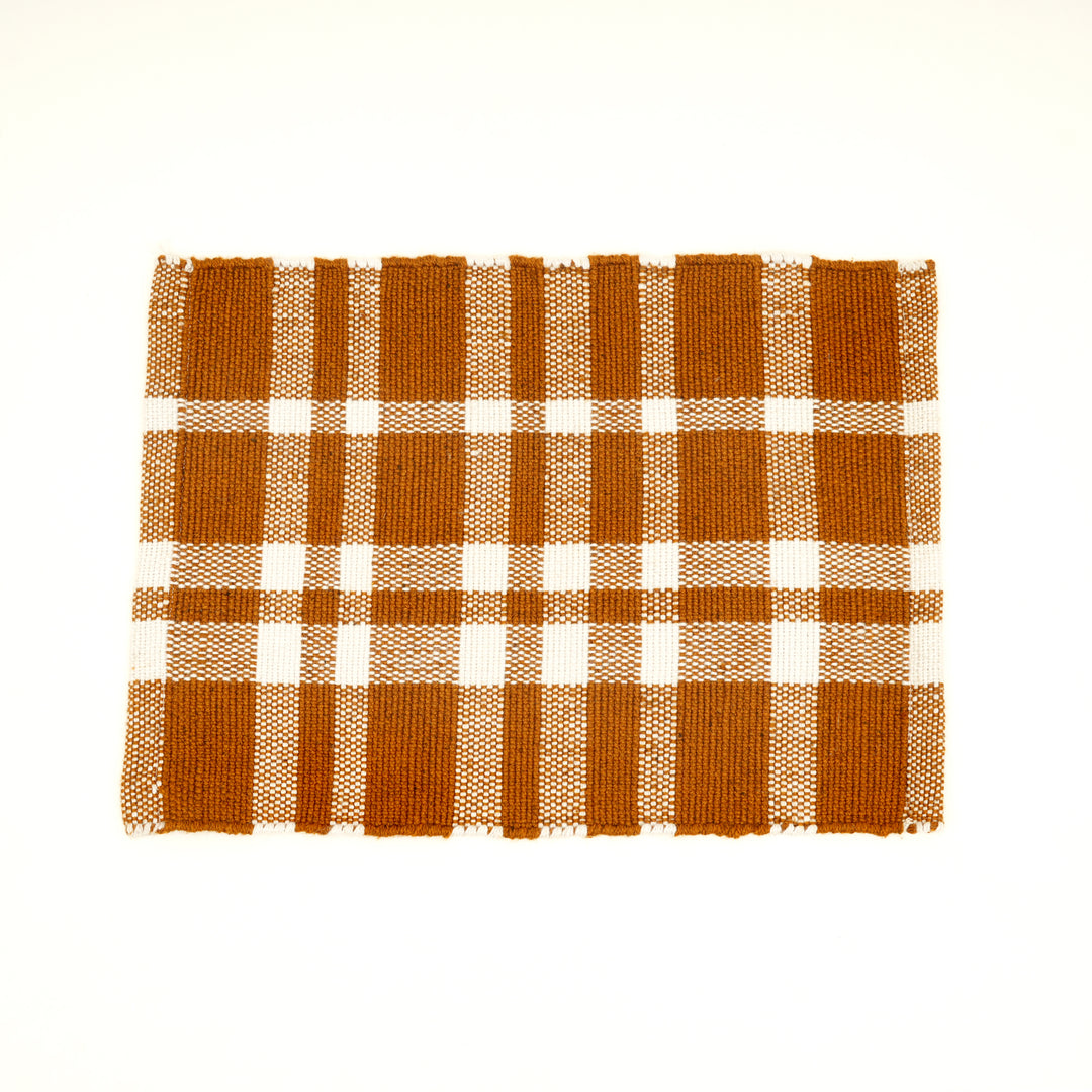 Gold Checker Stripe Placemat – Durable Polyester Table Mat for Elegant Dining