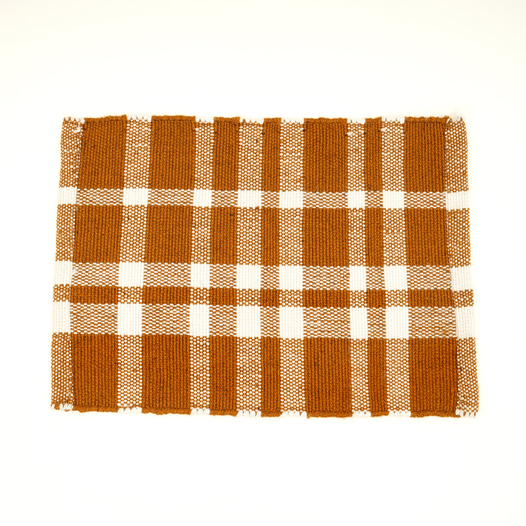 Gold Checker Stripe Placemat – Durable Polyester Table Mat for Elegant Dining