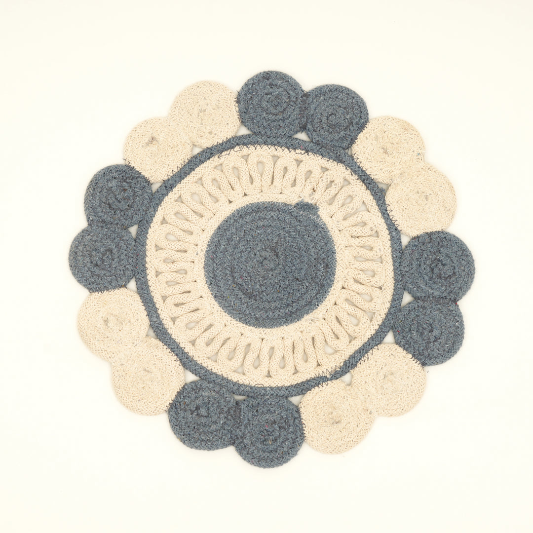 Blue Cotton Braided Placemat – Handcrafted Durable Table Mat for Dining