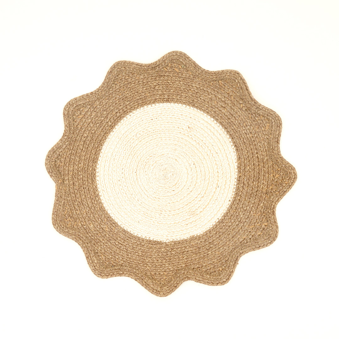 Beige Polyester Braided Placemat – Durable Round Table Mat for Dining