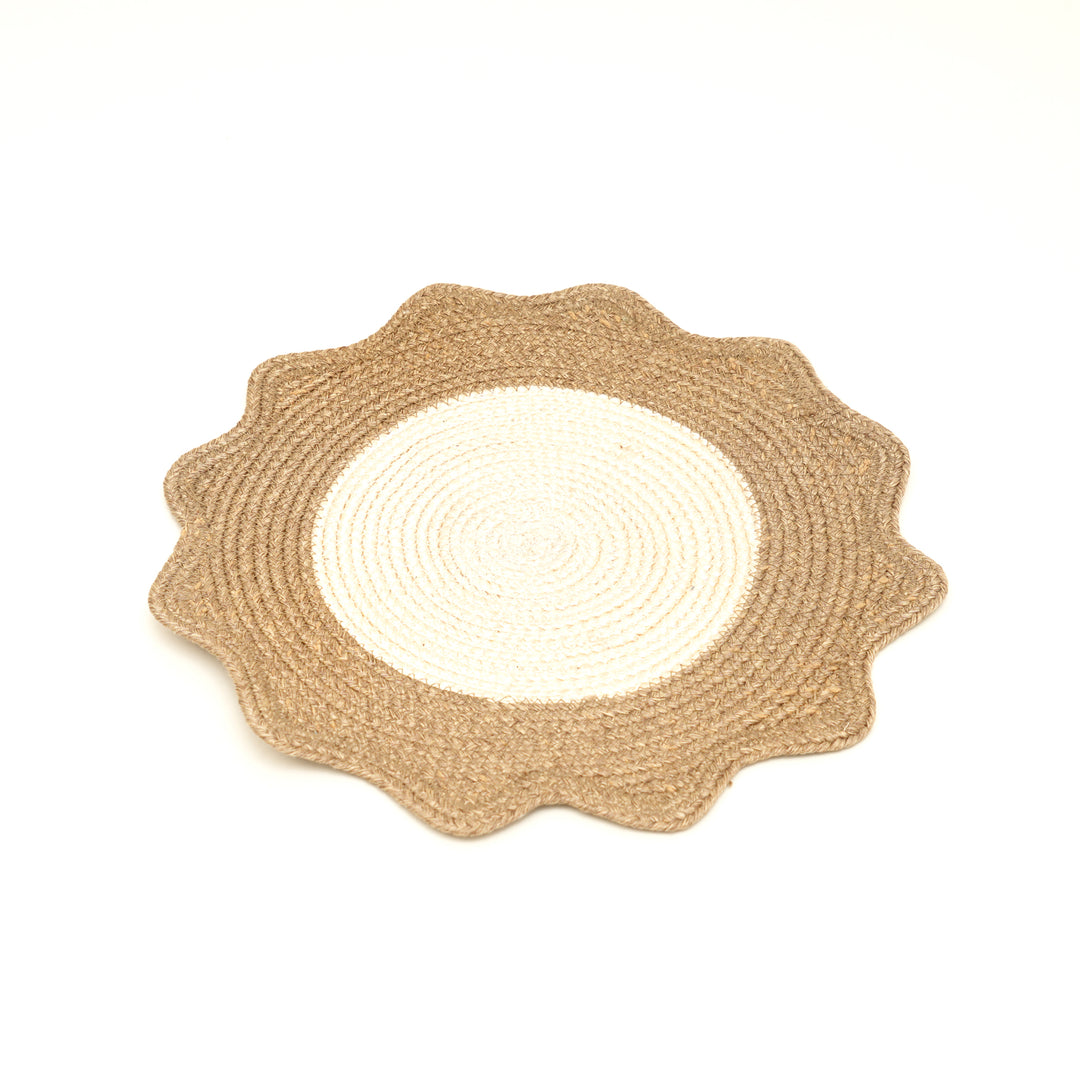 Beige Polyester Braided Placemat – Durable Round Table Mat for Dining