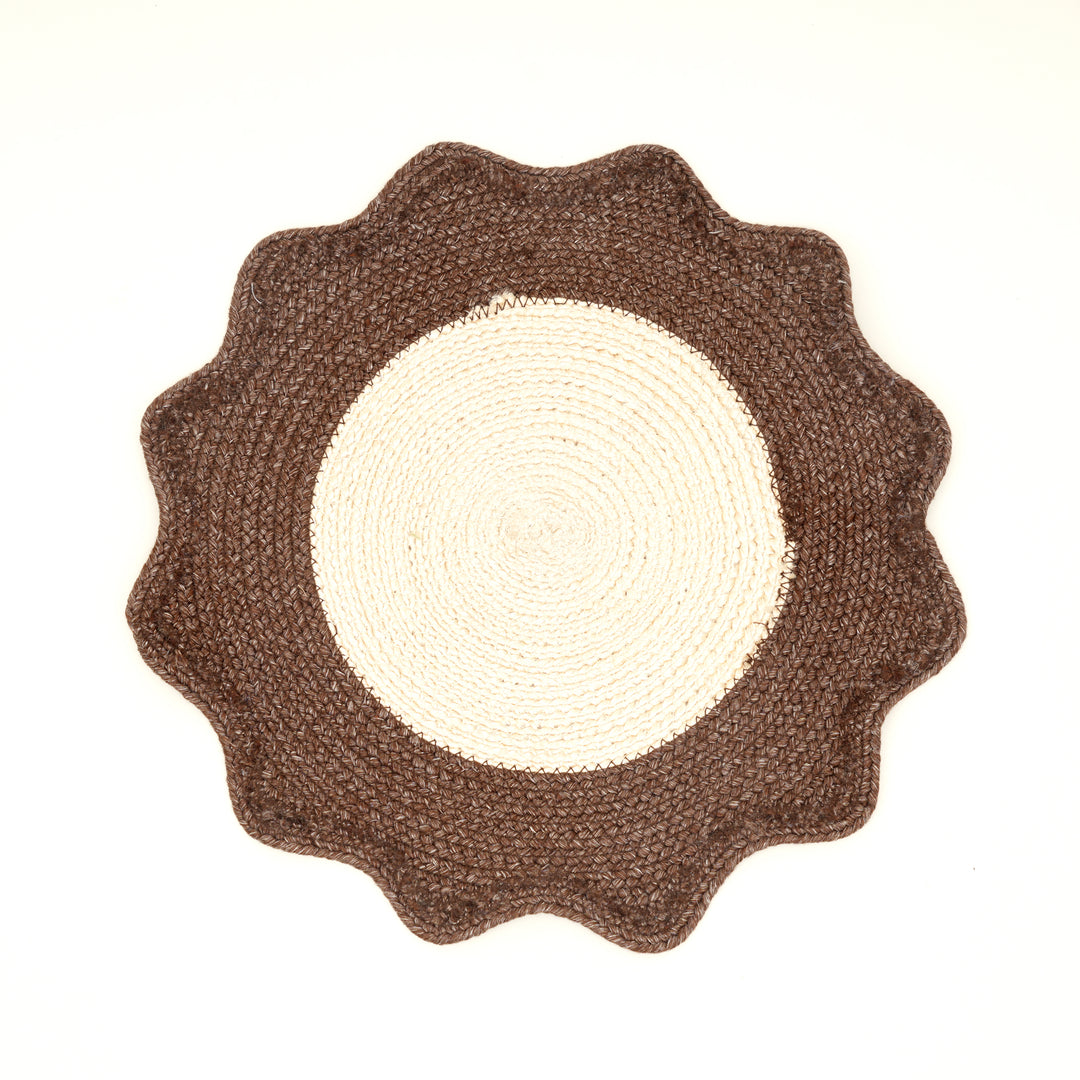 Brown Polyester Braided Placemat – Durable Round Table Mat for Dining