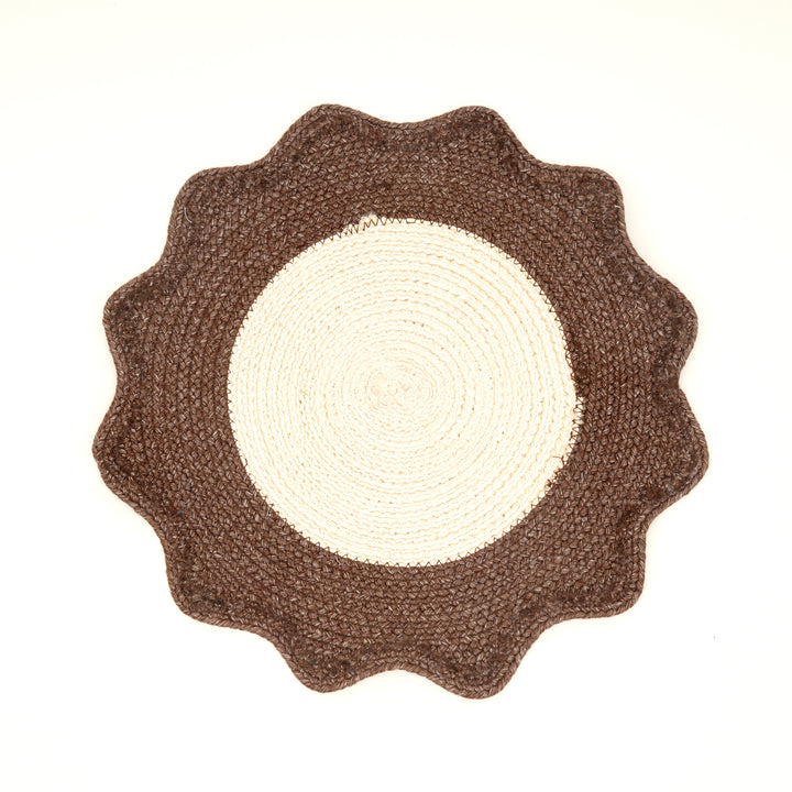 Brown Polyester Braided Placemat – Durable Round Table Mat for Dining