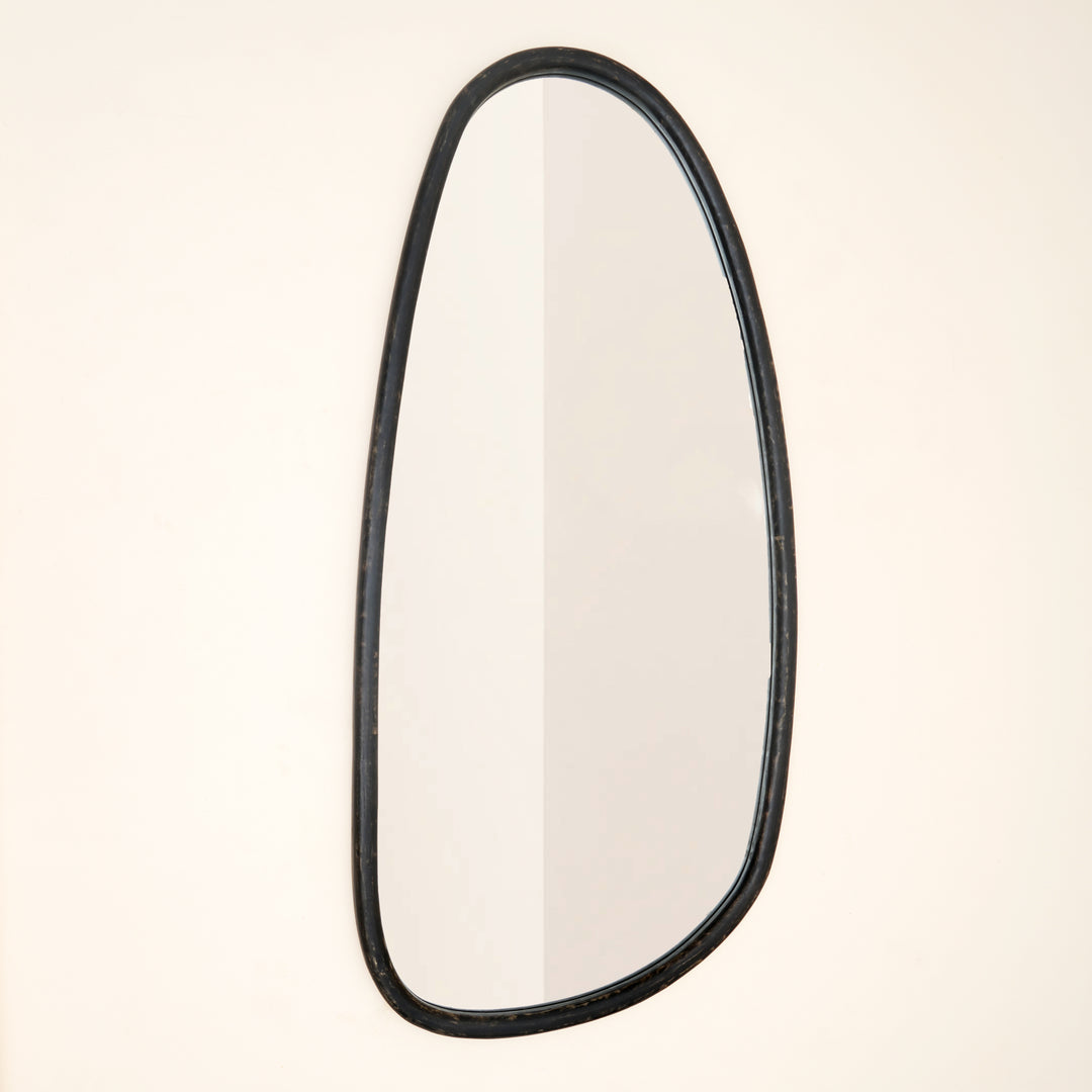 Abstract Shape Wall Mirror in Black Wash Mango Wood Frame
