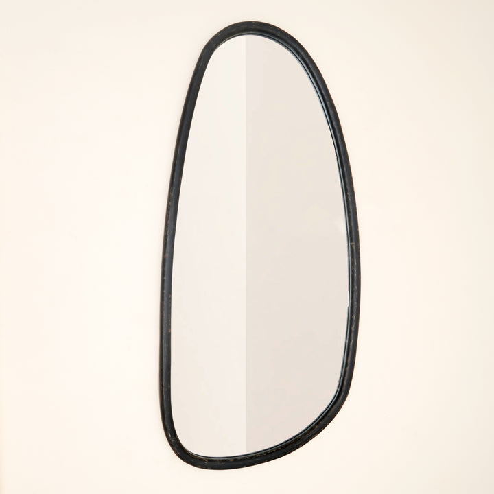Abstract Shape Wall Mirror in Black Wash Mango Wood Frame