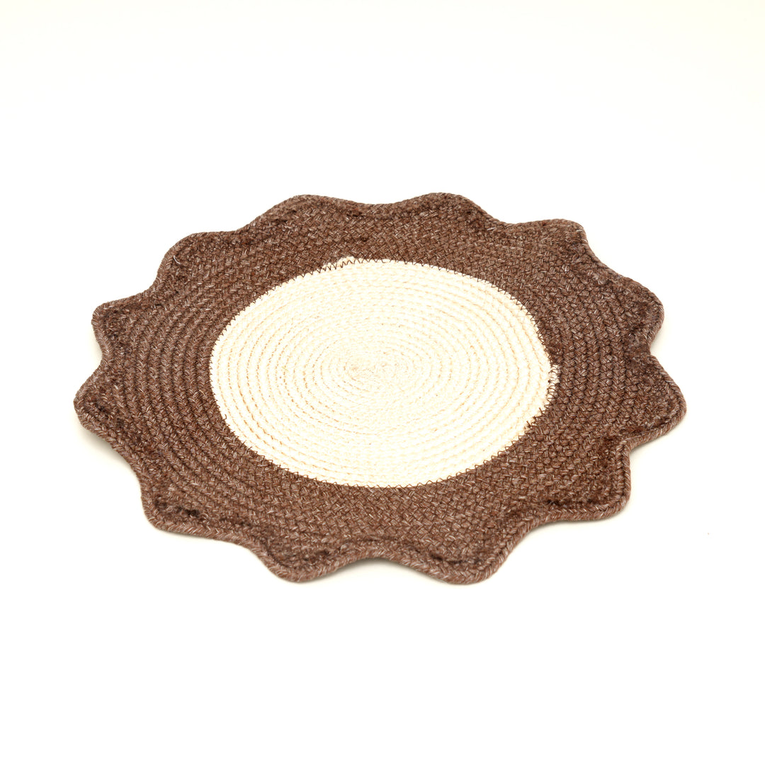 Brown Polyester Braided Placemat – Durable Round Table Mat for Dining