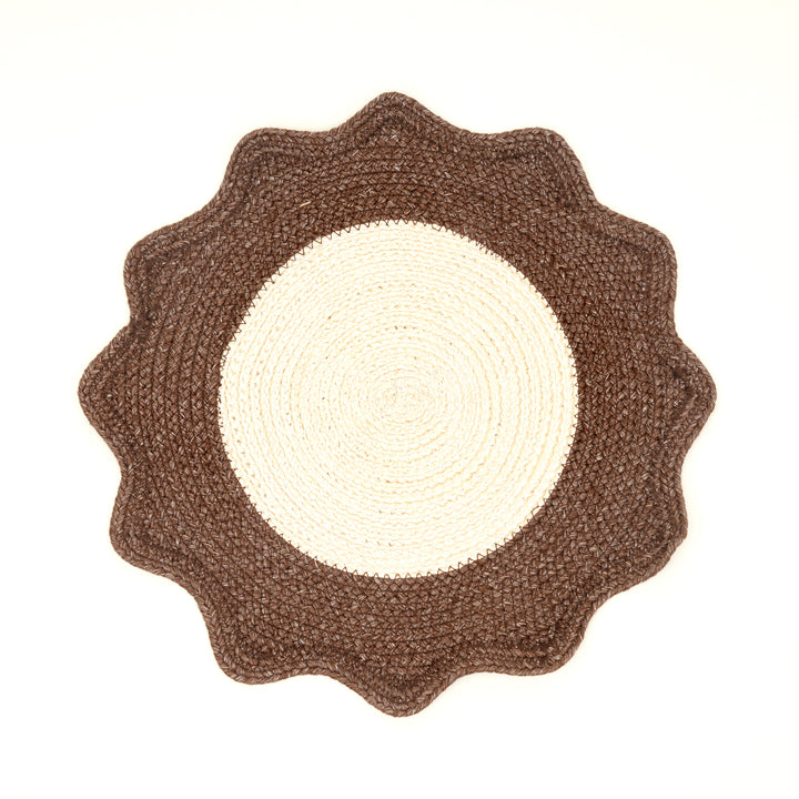 Brown Polyester Braided Placemat – Durable Round Table Mat for Dining