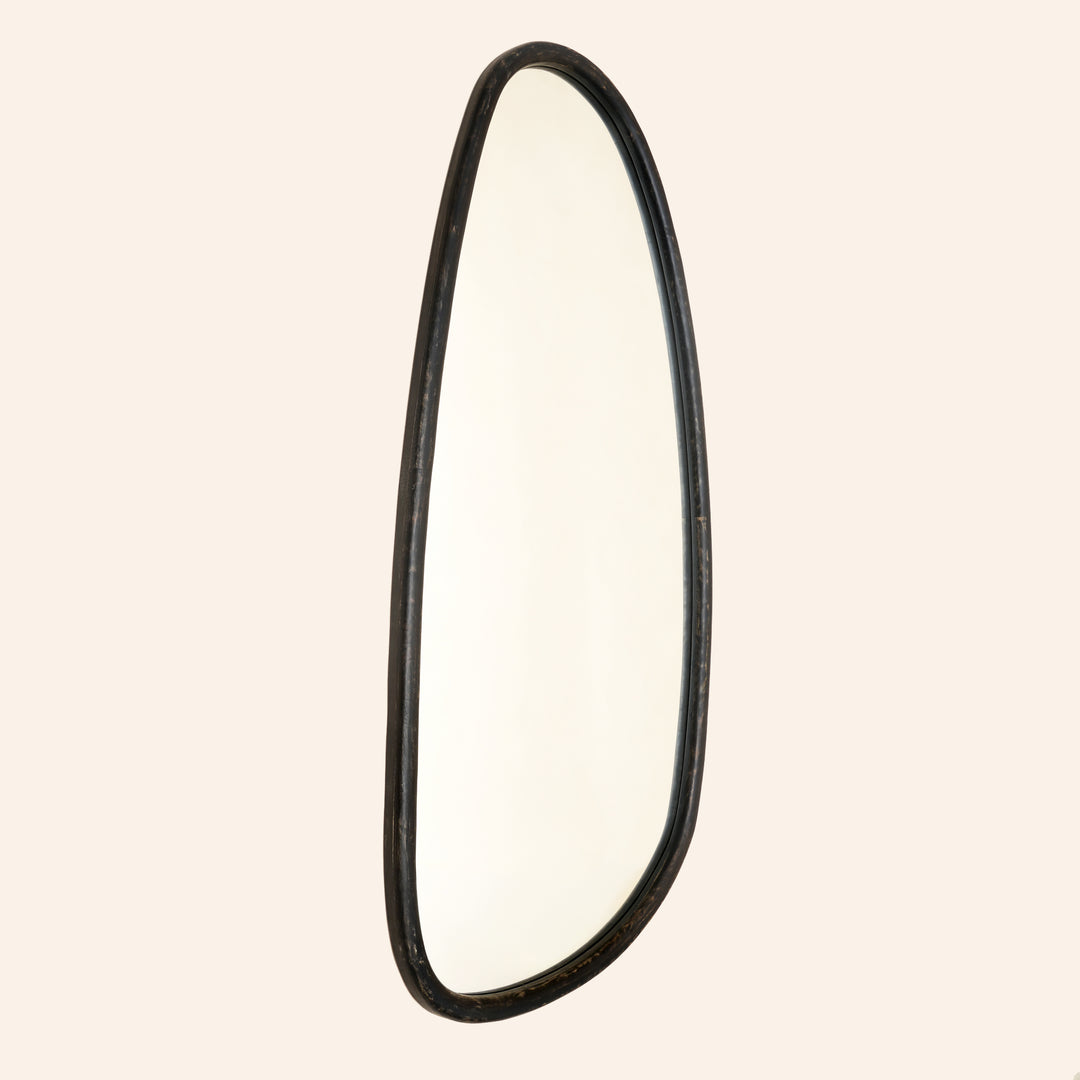 Abstract Shape Wall Mirror in Black Wash Mango Wood Frame