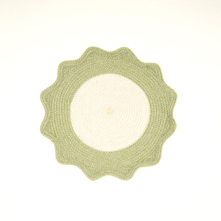 Green Polyester Braided Placemat – Durable Round Table Mat for Dining