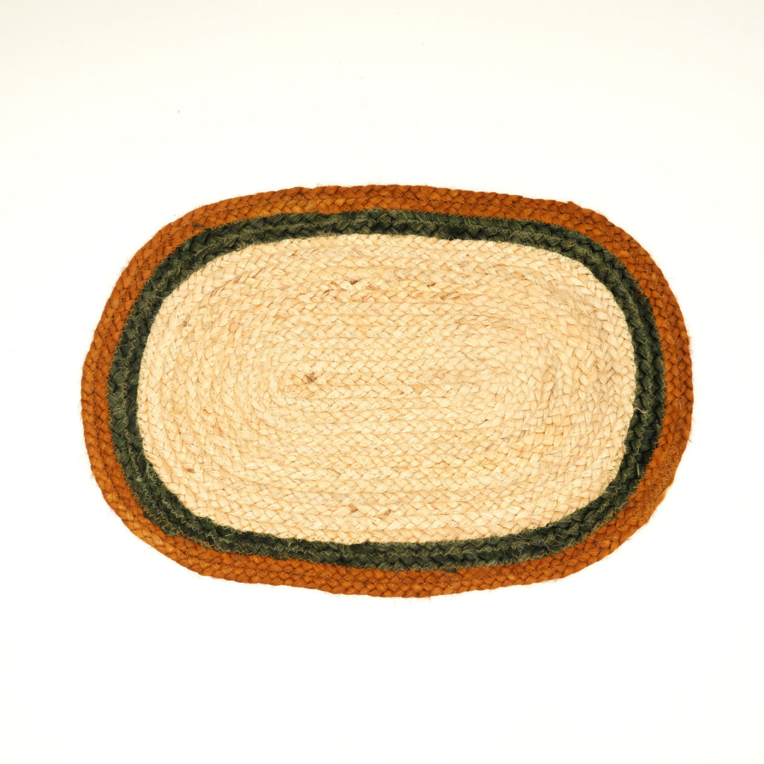 Rust/Green Jute Braided Placemat – Handcrafted Sustainable Table Mat