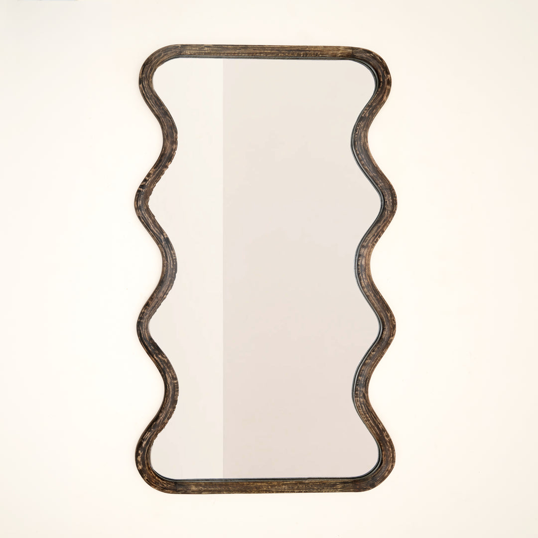 Wave Frame Mirror in Antique Brown Mango Wood 90x180 cm