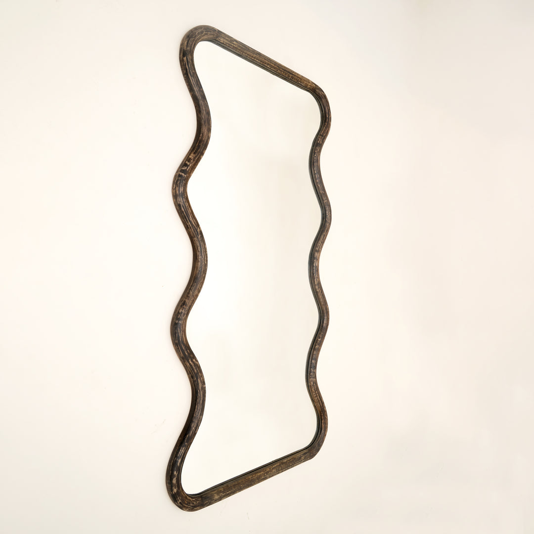 Wave Frame Mirror in Antique Brown Mango Wood 90x180 cm