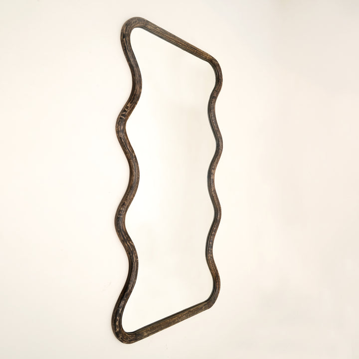 Wave Frame Mirror in Antique Brown Mango Wood 90x180 cm