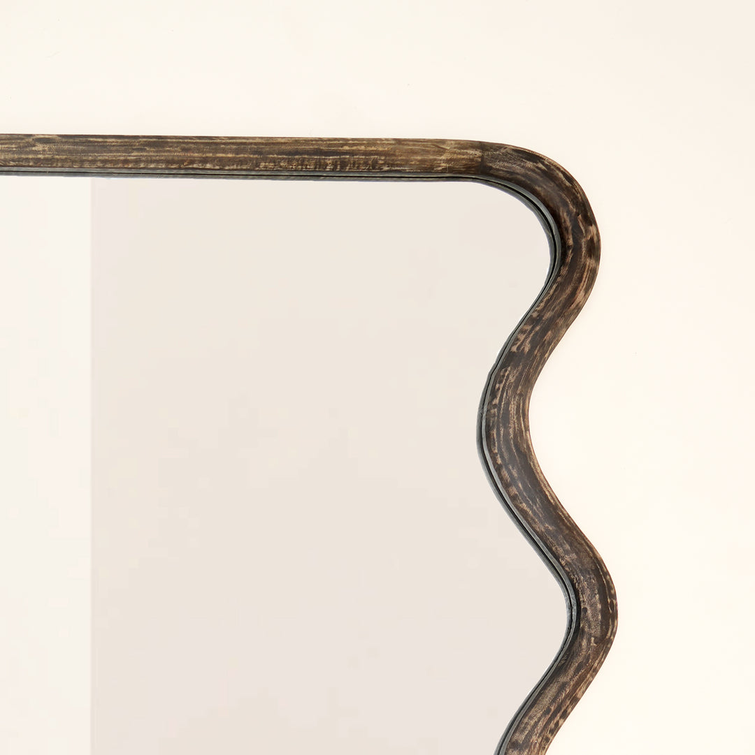 Wave Frame Mirror in Antique Brown Mango Wood 90x180 cm