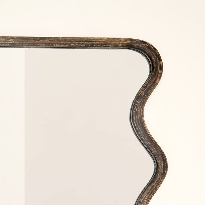 Wave Frame Mirror in Antique Brown Mango Wood 90x180 cm