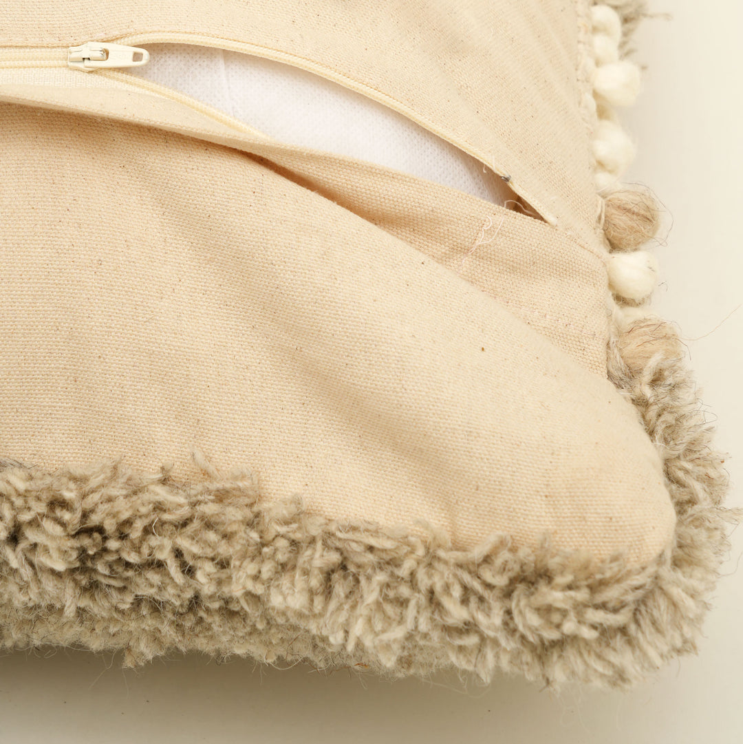 Beige/Grey Handwoven Cushion – Decorative Throw Pillow for Sofa, Armchair, and Bed
