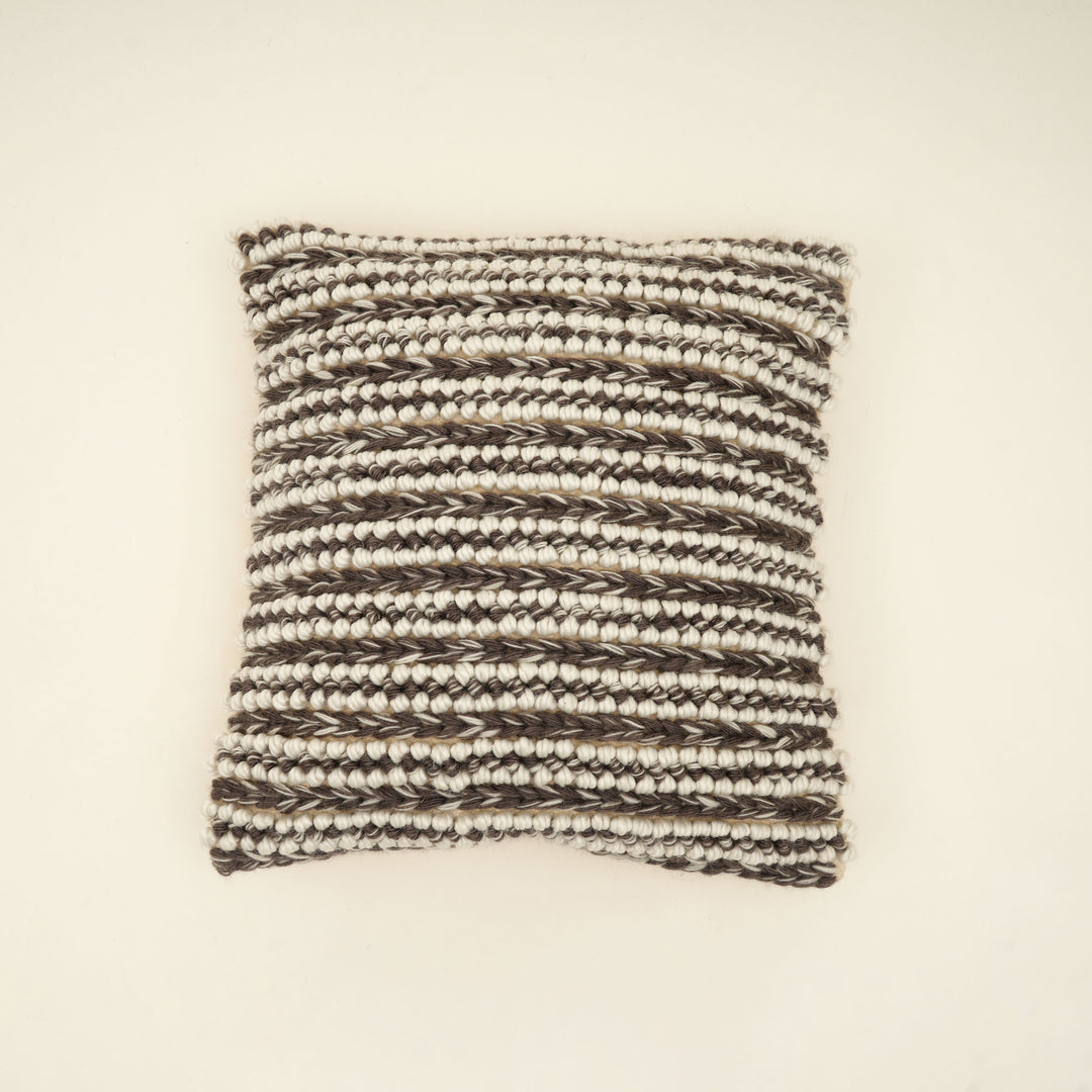 Ivory/Grey Handwoven Cushion – Decorative Throw Pillow for Sofa, Chair, and Bed