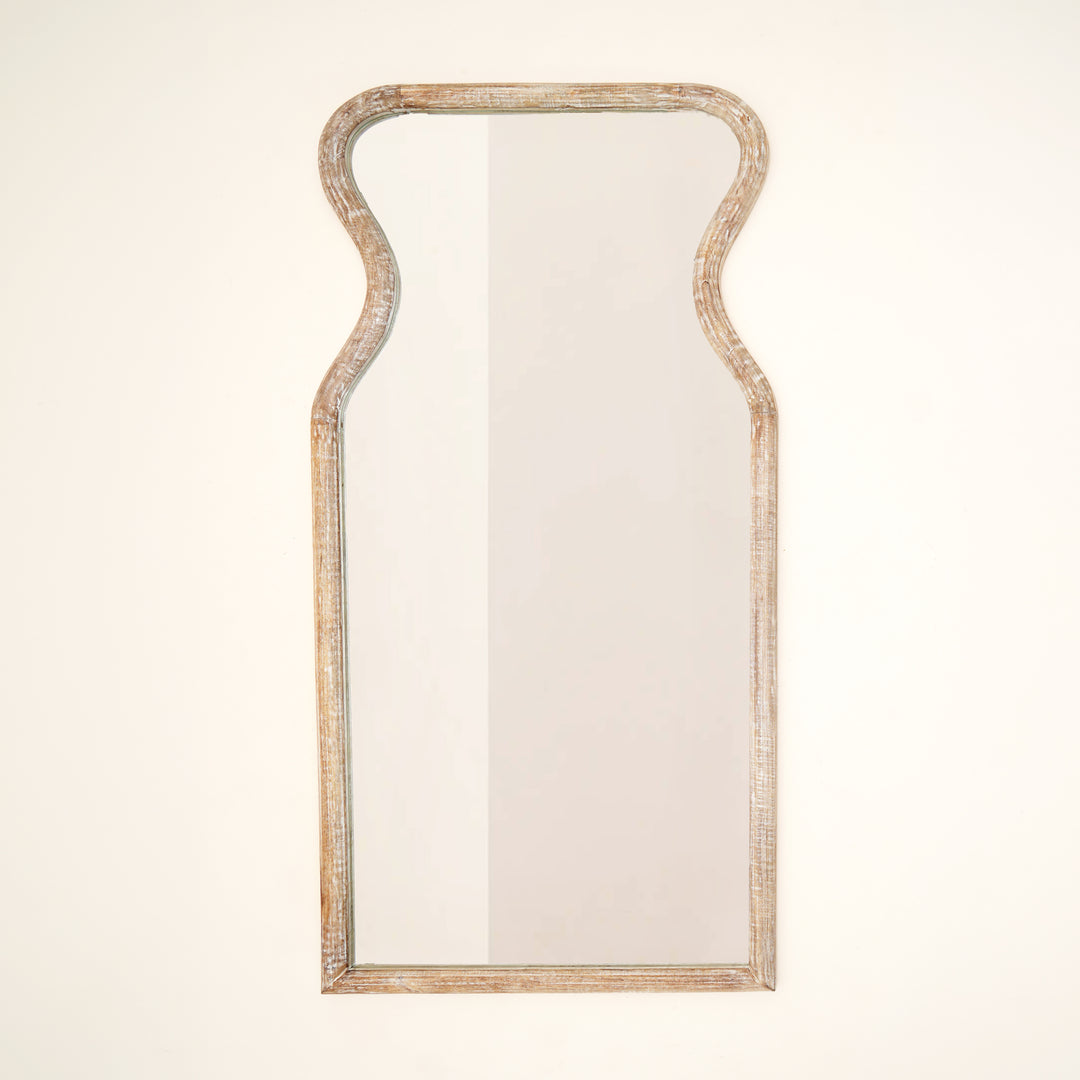Curved Neck Wall Mirror in Antique White Mango Wood Frame