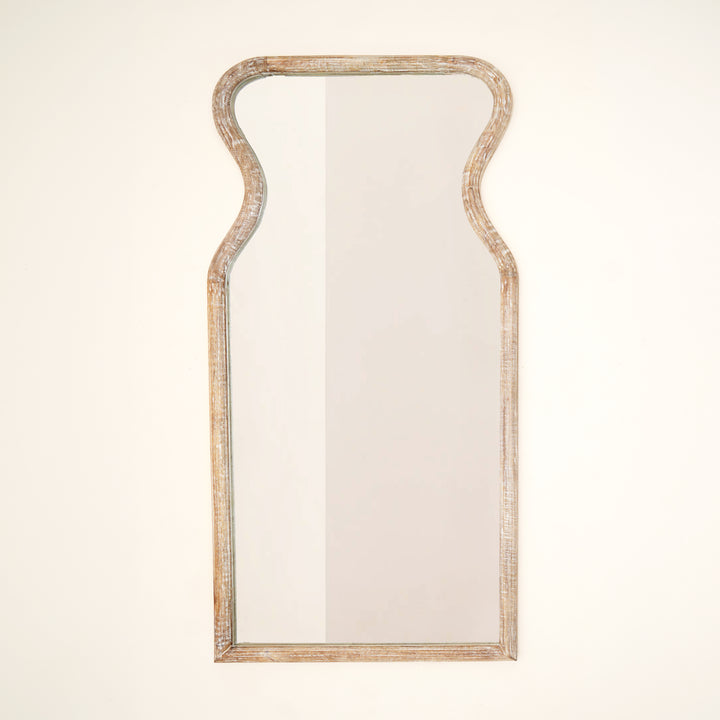Curved Neck Wall Mirror in Antique White Mango Wood Frame