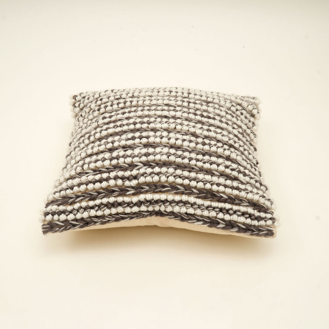 Ivory/Grey Handwoven Cushion – Decorative Throw Pillow for Sofa, Chair, and Bed