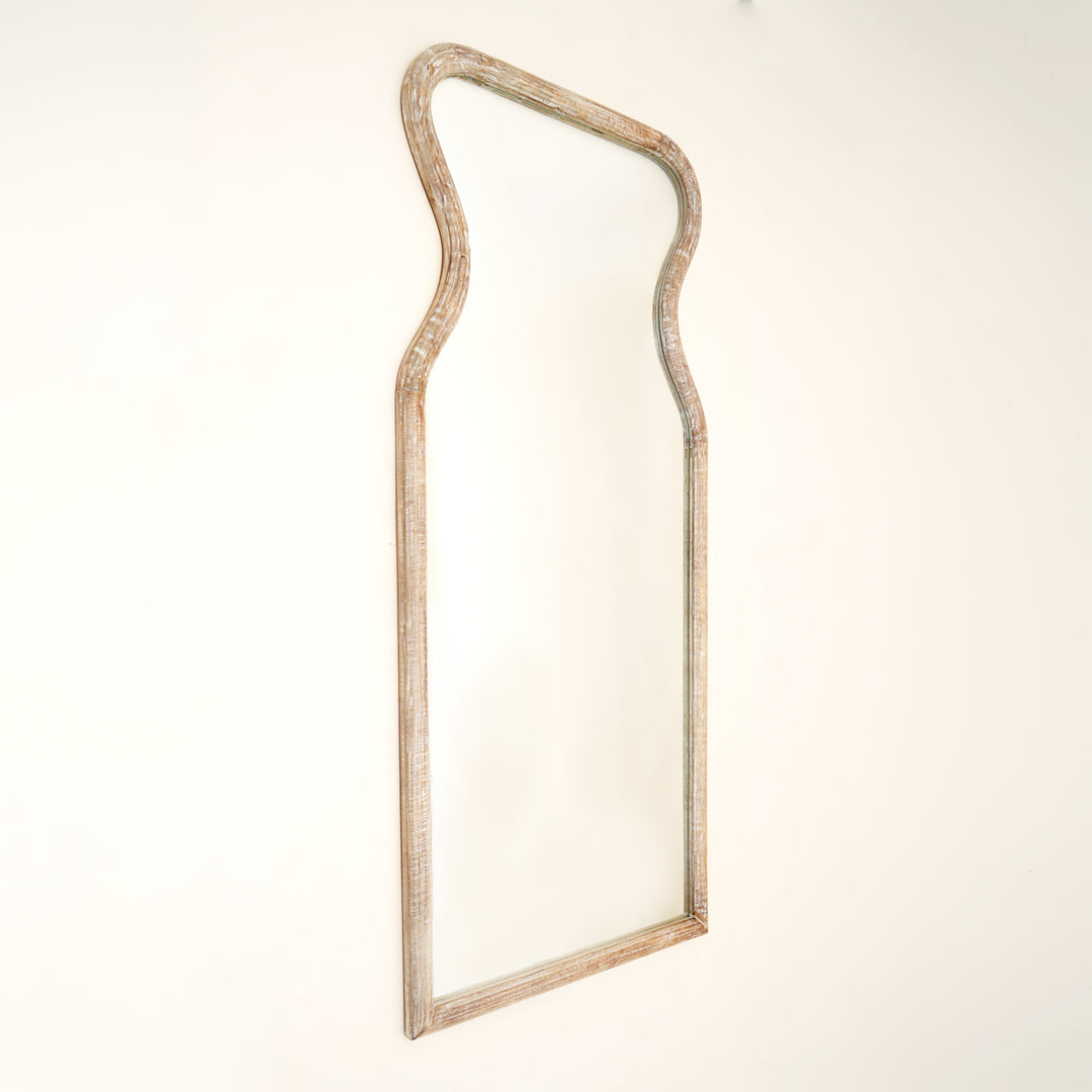 Curved Neck Wall Mirror in Antique White Mango Wood Frame