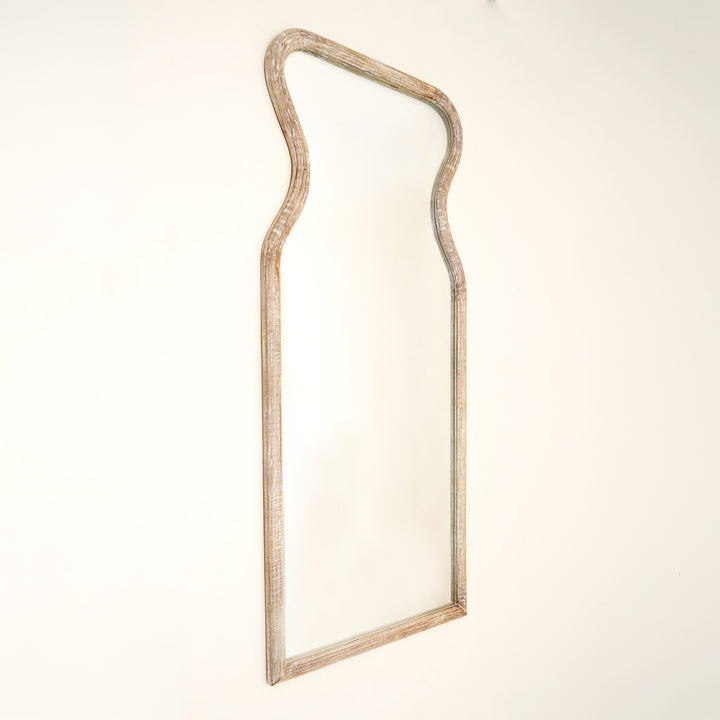 Curved Neck Wall Mirror in Antique White Mango Wood Frame