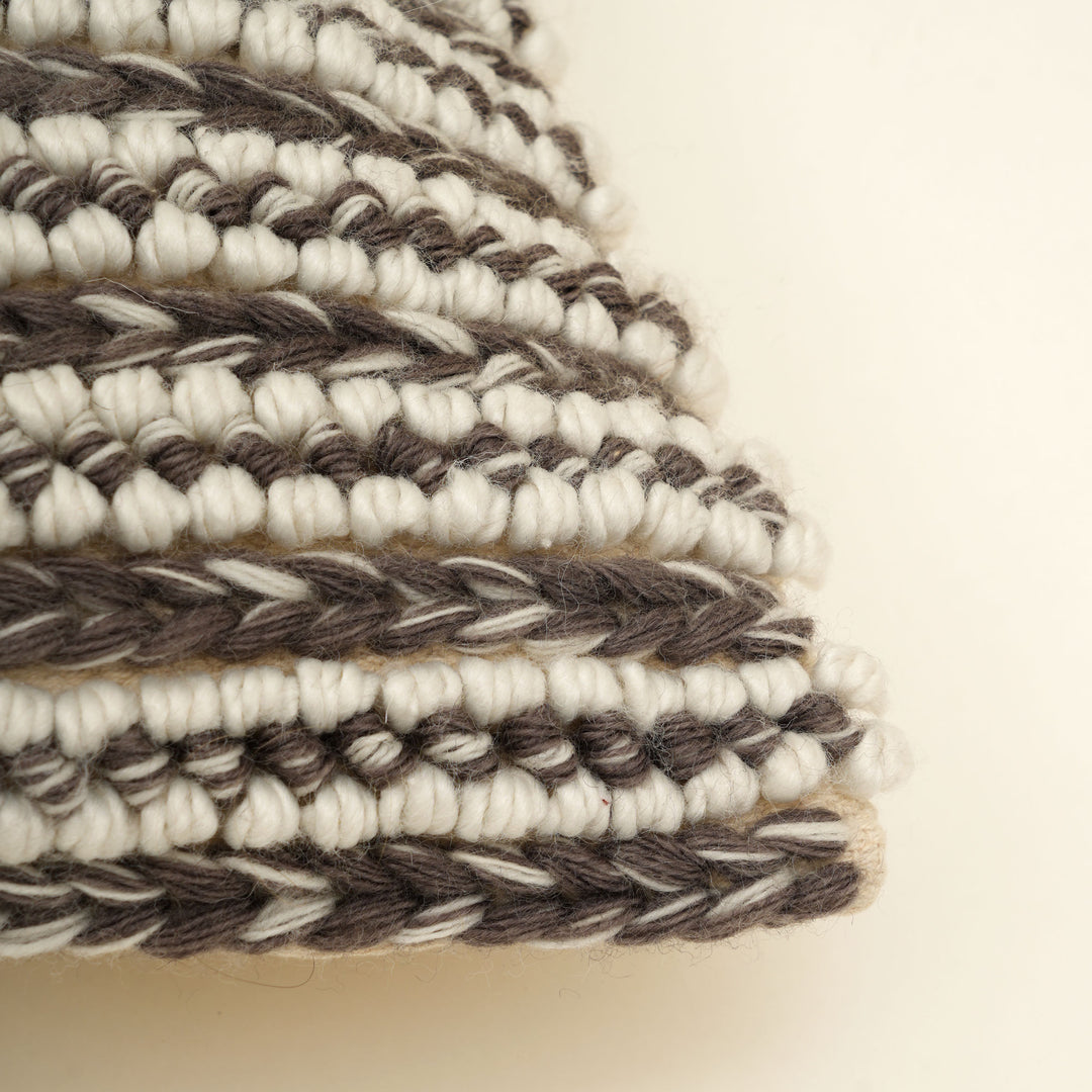 Ivory/Grey Handwoven Cushion – Decorative Throw Pillow for Sofa, Chair, and Bed