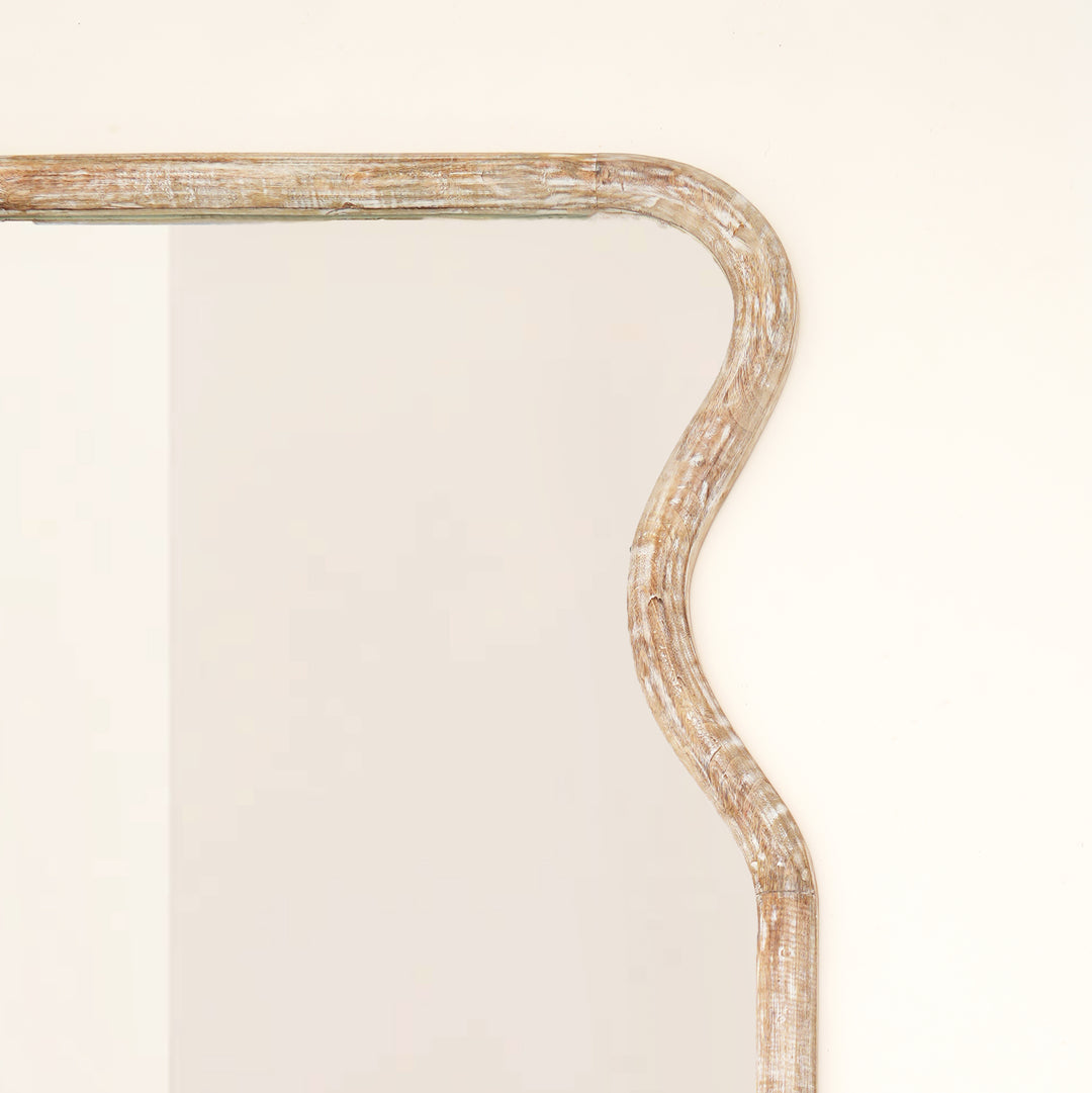 Curved Neck Wall Mirror in Antique White Mango Wood Frame