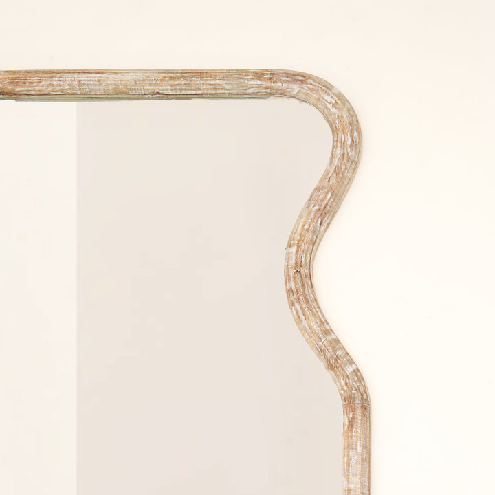 Curved Neck Wall Mirror in Antique White Mango Wood Frame