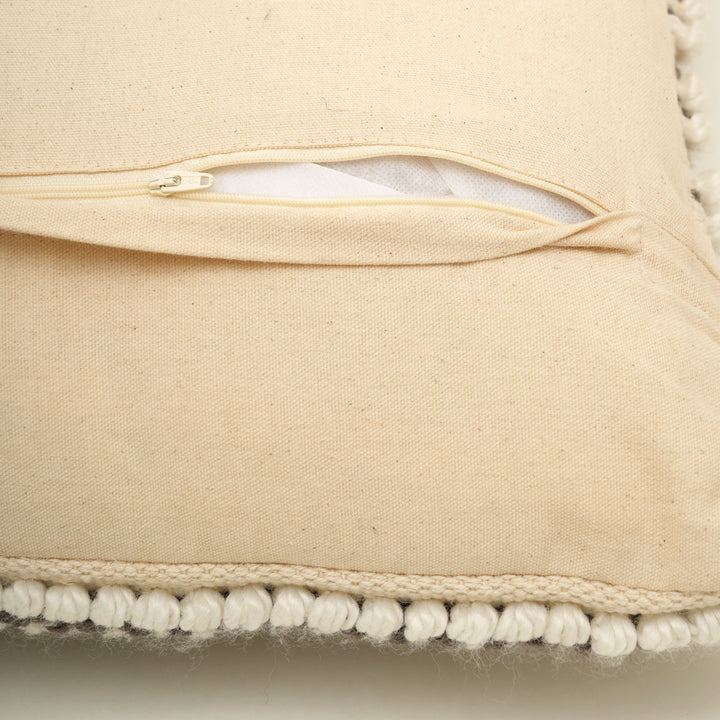 Ivory/Grey Handwoven Cushion – Decorative Throw Pillow for Sofa, Chair, and Bed