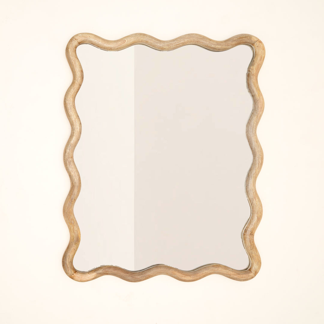 Wavy Rattan Wall Mirror in Natural Mango Wood 90x120 cm