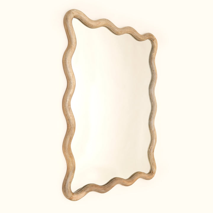 Wavy Rattan Wall Mirror in Natural Mango Wood 90x120 cm