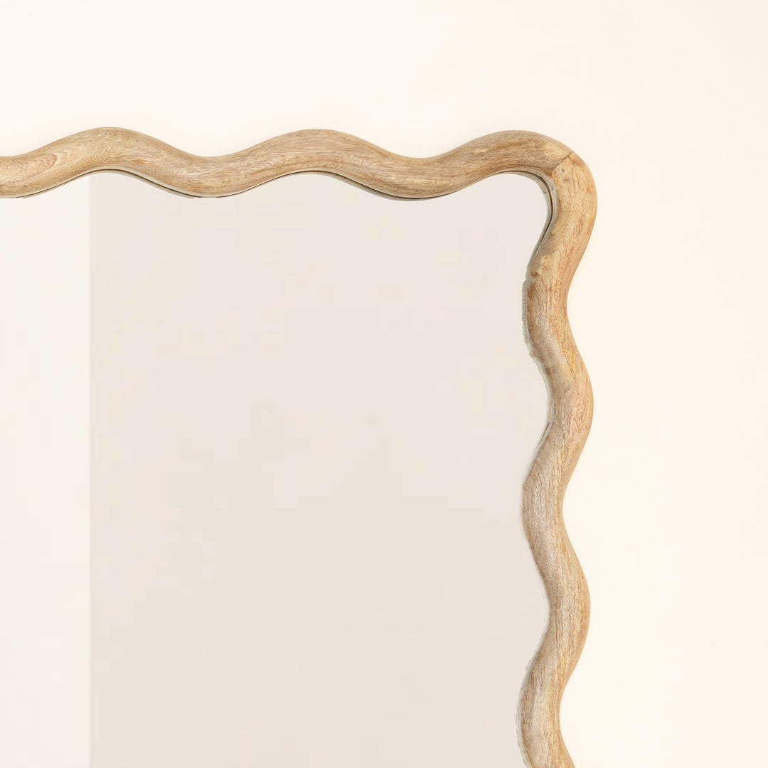 Wavy Rattan Wall Mirror in Natural Mango Wood 90x120 cm