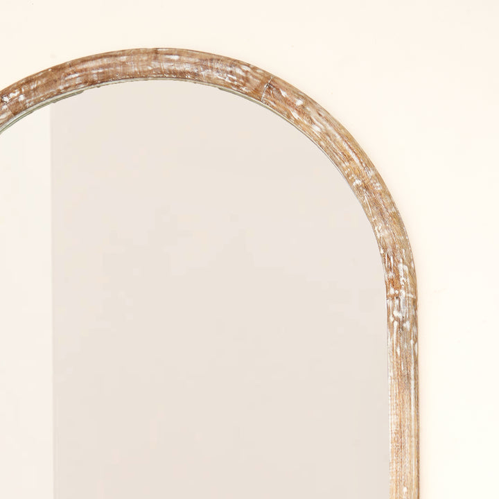Semi Round Wall Mirror in Antique White Mango Wood Frame