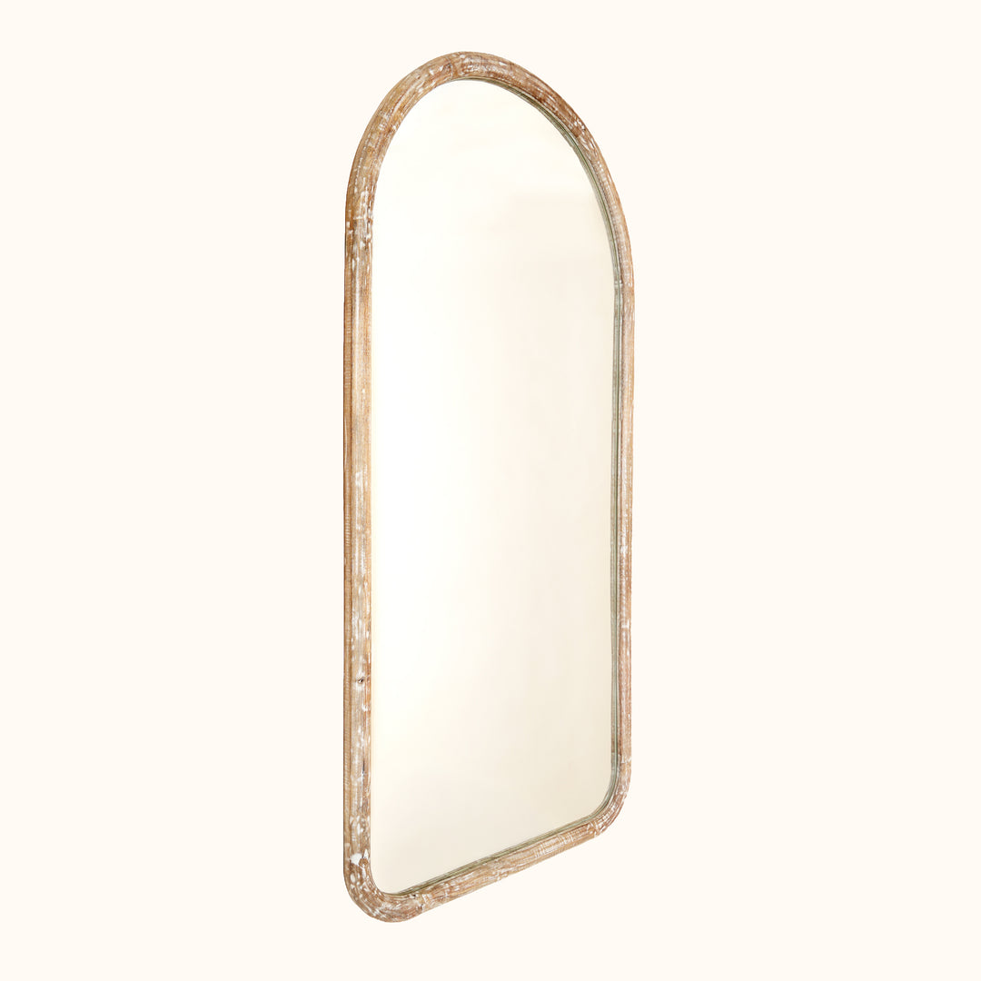 Semi Round Wall Mirror in Antique White Mango Wood Frame