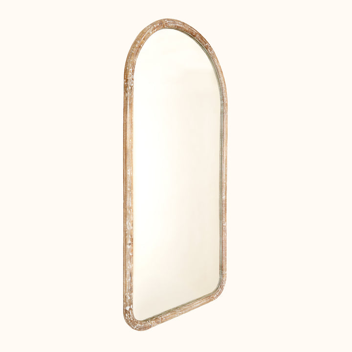 Semi Round Wall Mirror in Antique White Mango Wood Frame