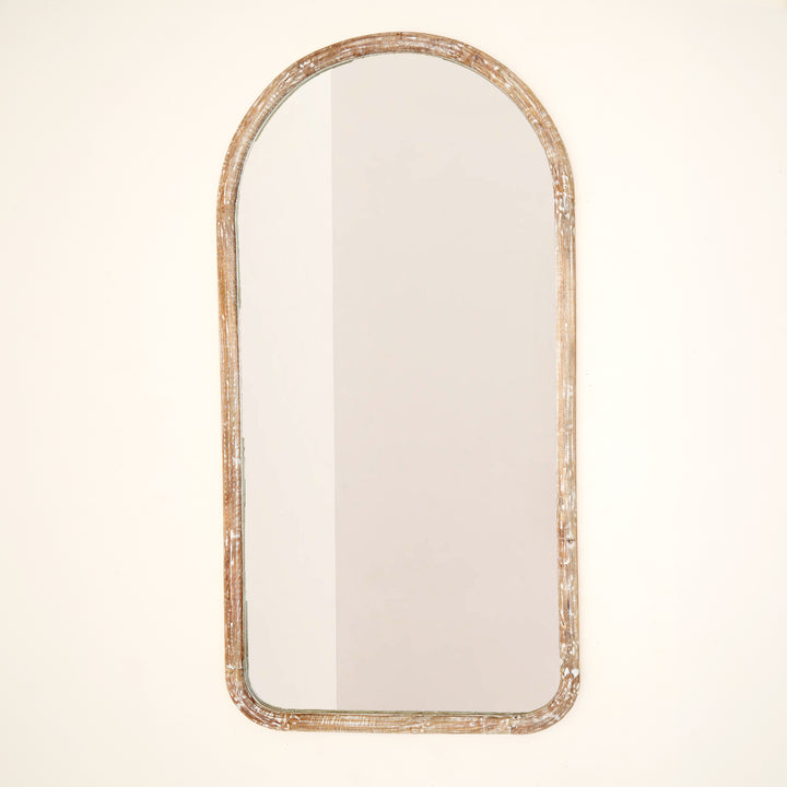 Semi Round Wall Mirror in Antique White Mango Wood Frame