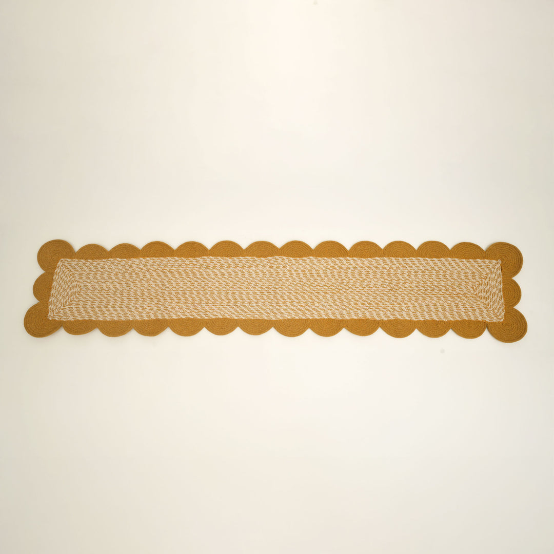 Mustard Cotton Braided Table Runner 14x72 in – Handcrafted Natural Dining and Console Table Decor