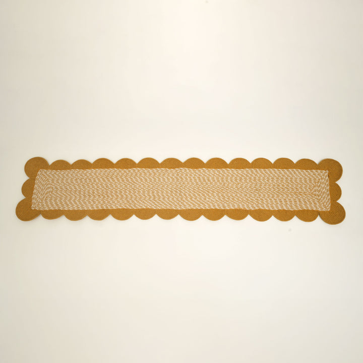 Mustard Cotton Braided Table Runner 14x72 in – Handcrafted Natural Dining and Console Table Decor