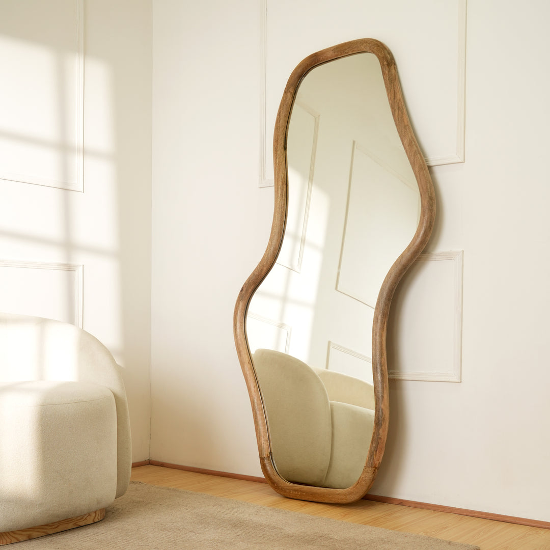 Smooth Curve Wall Mirror in Natural Mango Wood 90x170 cm