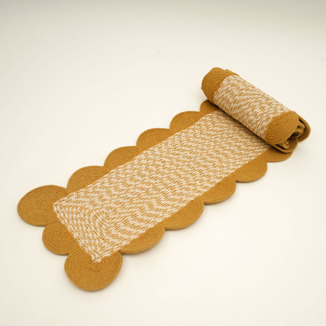 Mustard Cotton Braided Table Runner 14x72 in – Handcrafted Natural Dining and Console Table Decor