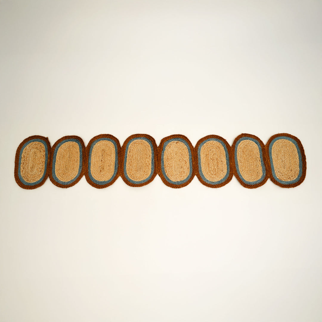 Rust/Blue Jute Braided Table Runner 14x72 in – Handcrafted Eco-Friendly Dining and Console Decor