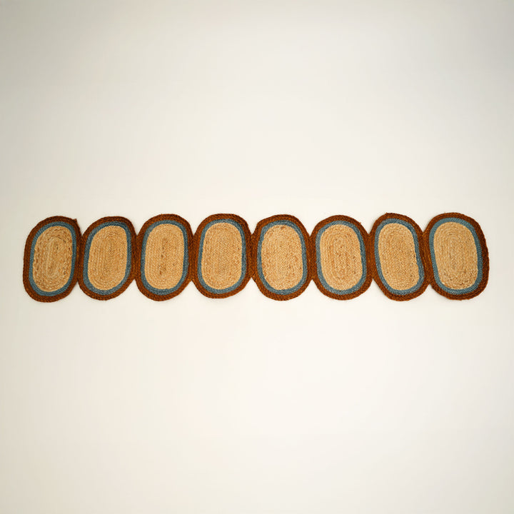 Rust/Blue Jute Braided Table Runner 14x72 in – Handcrafted Eco-Friendly Dining and Console Decor