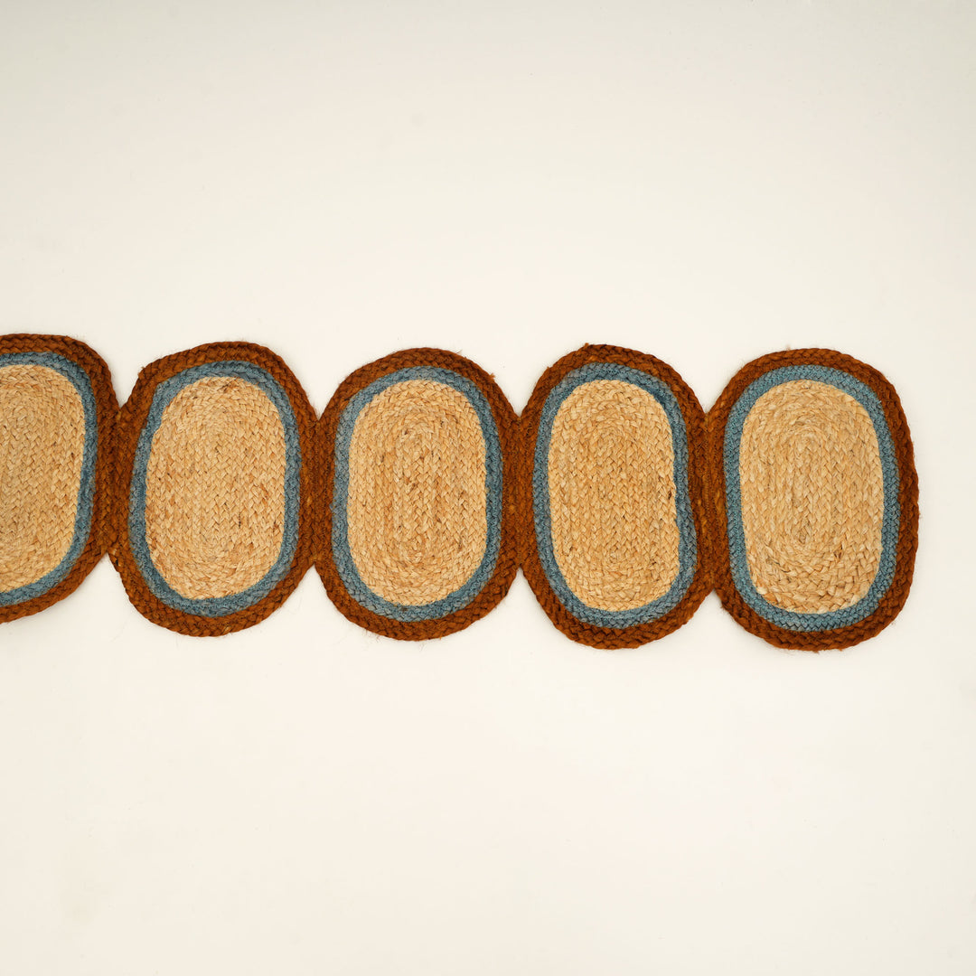 Rust/Blue Jute Braided Table Runner 14x72 in – Handcrafted Eco-Friendly Dining and Console Decor