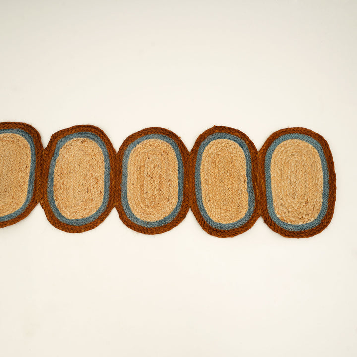Rust/Blue Jute Braided Table Runner 14x72 in – Handcrafted Eco-Friendly Dining and Console Decor