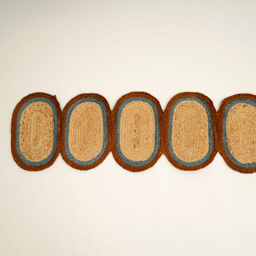 Rust/Blue Jute Braided Table Runner 14x72 in – Handcrafted Eco-Friendly Dining and Console Decor