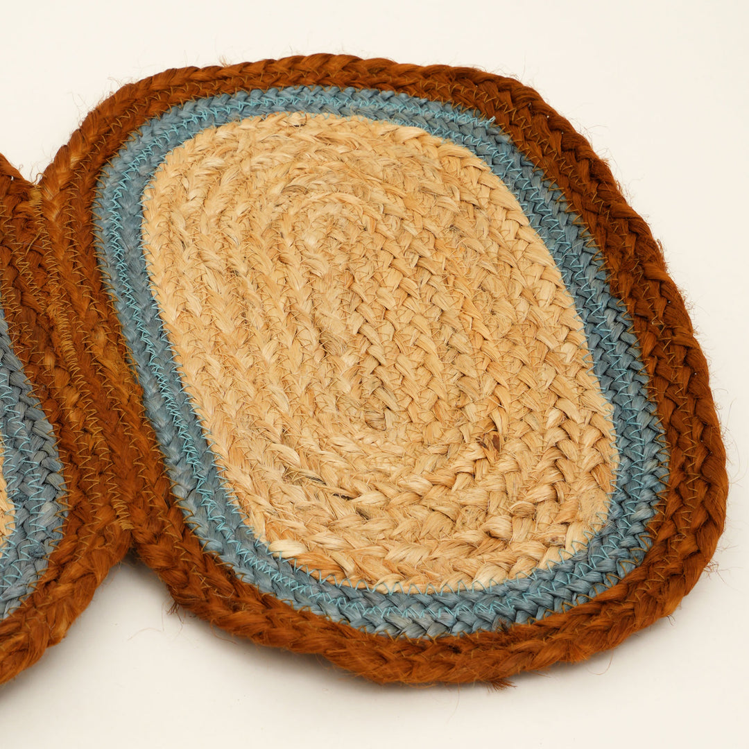 Rust/Blue Jute Braided Table Runner 14x72 in – Handcrafted Eco-Friendly Dining and Console Decor