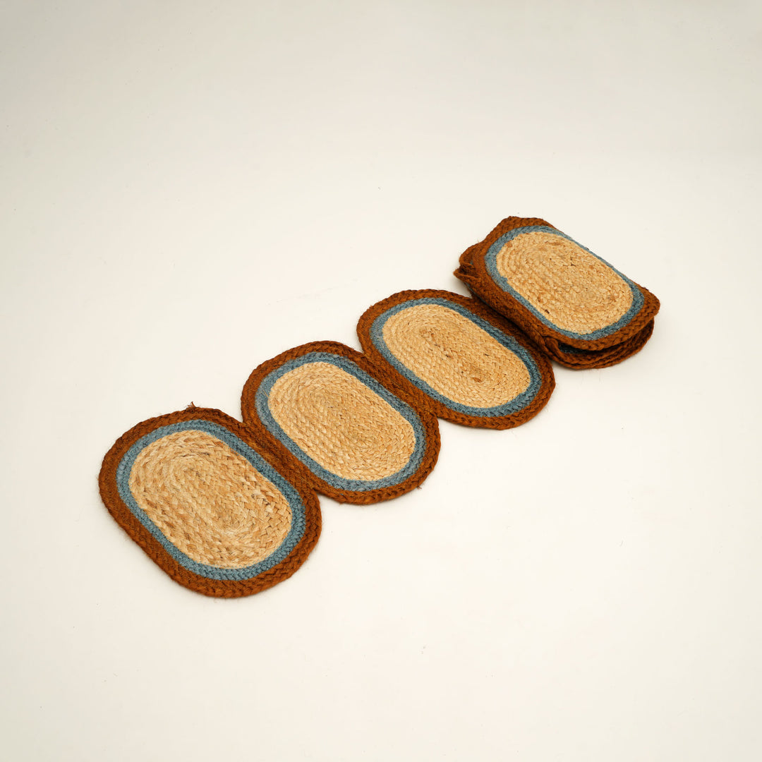 Rust/Blue Jute Braided Table Runner 14x72 in – Handcrafted Eco-Friendly Dining and Console Decor